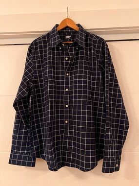Lands' End Navy Windowpane Dress Shirt with White Grid